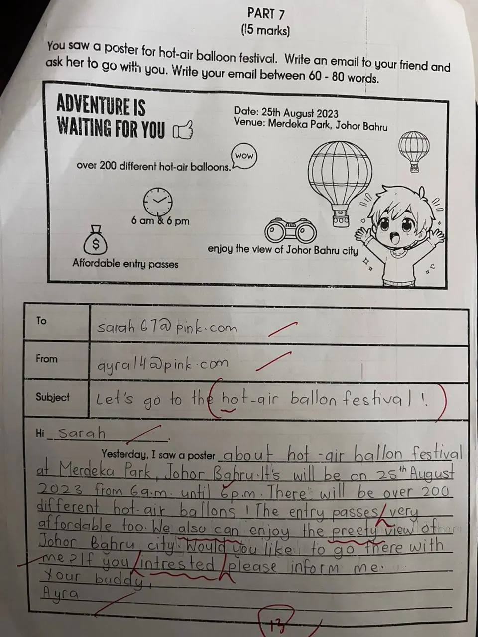 Hasil karangan English pelajar