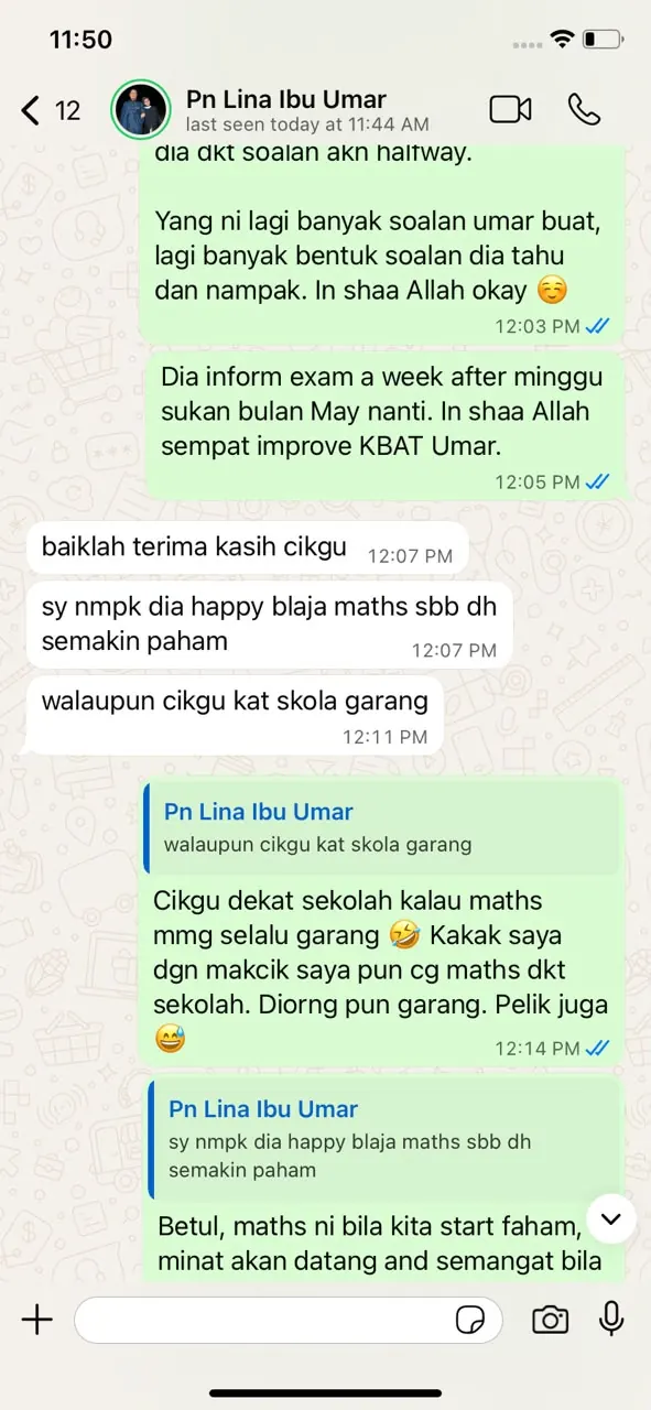 Testimoni WhatsApp — minat Maths